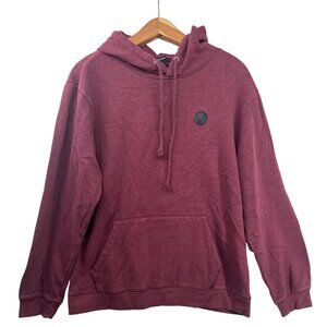 Volcom Mens Hoodie Sz L Maroon Heathered Logo Pocket Streetwear Worn-In Comfort